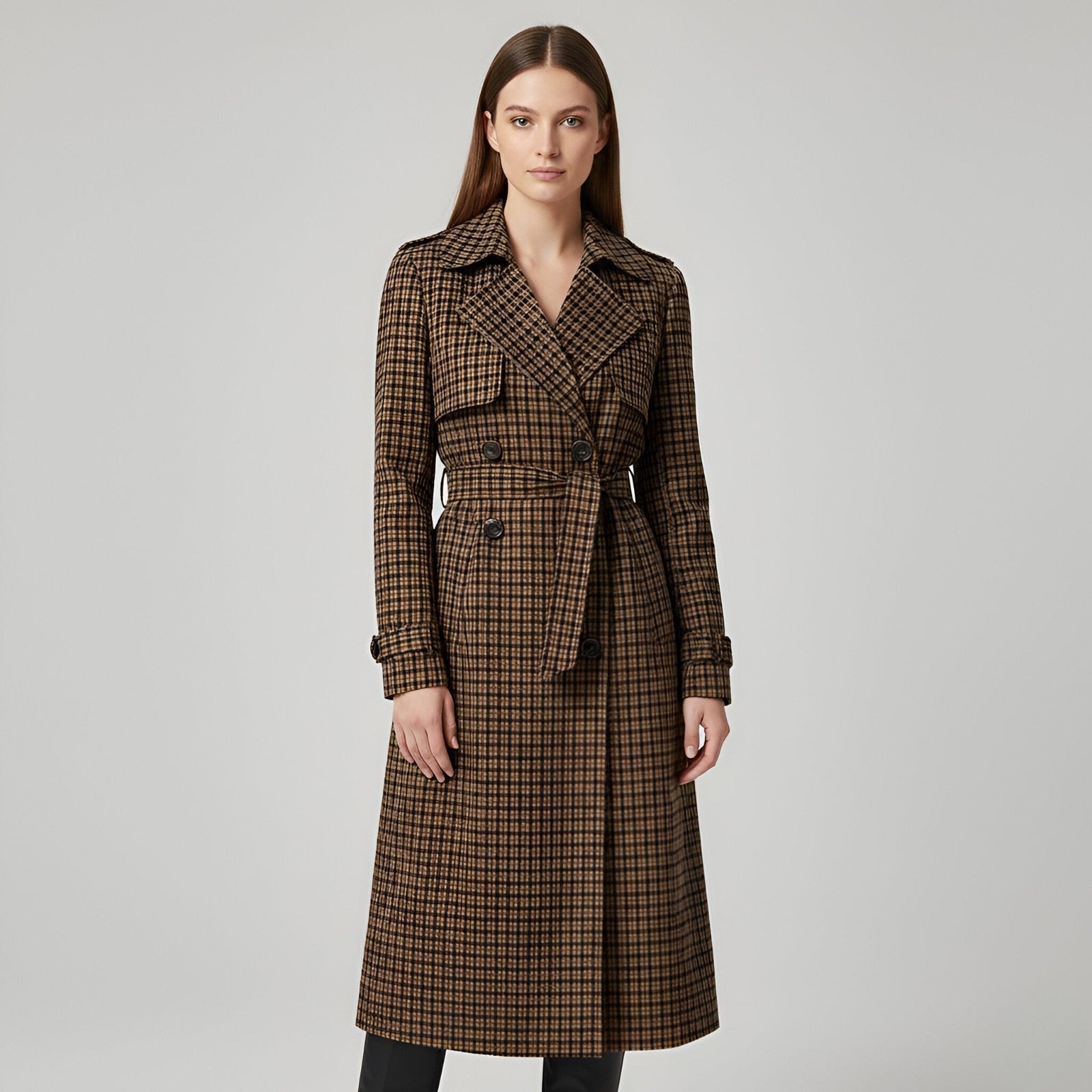 Ava - Trendy checkered trenchcoat